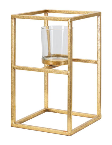 Bougeoir en métal doré avec verre carré