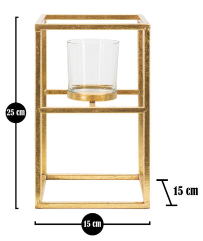 Bougeoir en métal doré avec verre carré