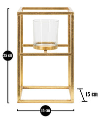 Bougeoir en métal doré avec verre carré
