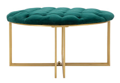 Pouf Velours Synthétique Matelassé Métal Doré