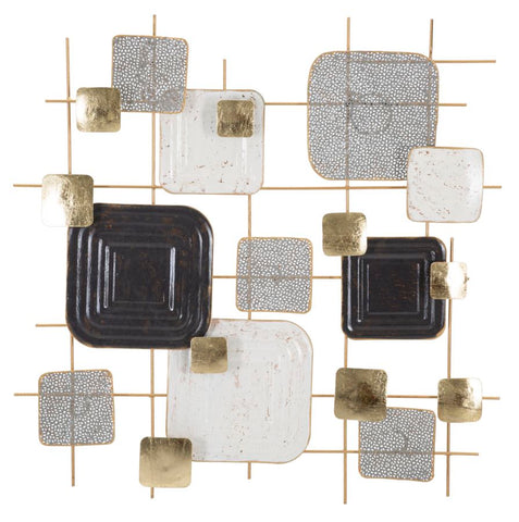 Panel decorativo de pared 3D de hierro con formas geométricas oro y negro