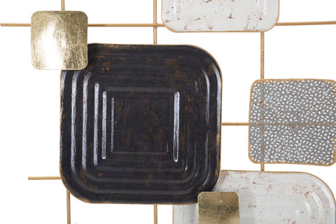 Panel decorativo de pared 3D de hierro con formas geométricas oro y negro