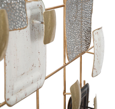 Panel decorativo de pared 3D de hierro con formas geométricas oro y negro