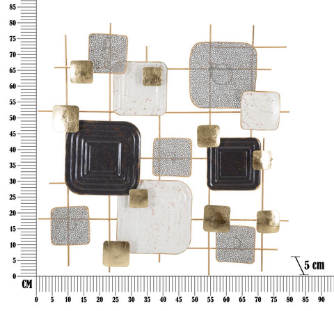 Panel decorativo de pared 3D de hierro con formas geométricas oro y negro