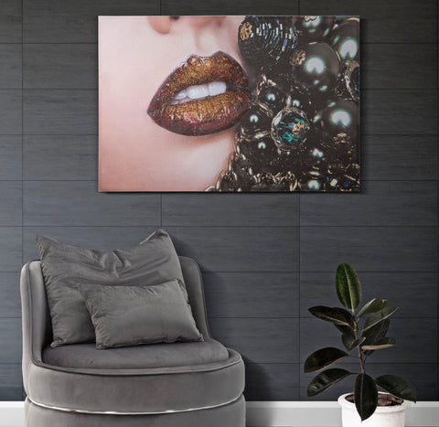 Impression murale femme en toile cadre bois couleurs chaudes