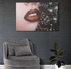Impression murale femme en toile cadre bois couleurs chaudes