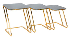 Ensemble de 3 tables carrées métal doré et verre noir
