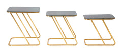 Ensemble de 3 tables carrées métal doré et verre noir