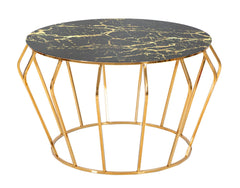 Table basse ronde Histor Métal doré et plateau en verre marbré
