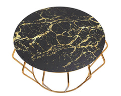 Table basse ronde Histor Métal doré et plateau en verre marbré
