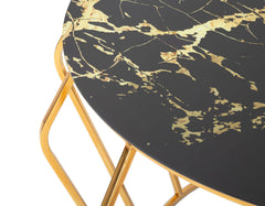 Table basse ronde Histor Métal doré et plateau en verre marbré