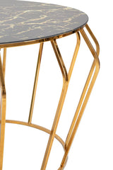 Table basse ronde Histor Métal doré et plateau en verre marbré