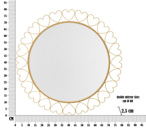 Miroir mural rond cœurs Métal Doré
