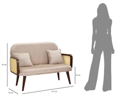 Sofa 2 places Tissu beige accoudoirs Bois et Paille de Vienne