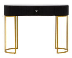 Console rectangulaire Montpellier Tissu rembourré Noir dessus imitation marbre Structure métal doré