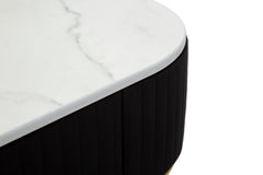 Console rectangulaire Montpellier Tissu rembourré Noir dessus imitation marbre Structure métal doré