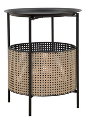 Table ronde Osaka Métal Noir et Paille de Vienne