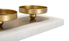 Porte-bougie rectangulaire métal doré et base marbre blanc