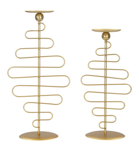 Candelabros de metal dorado Alid 2 piezas líneas sinuosas