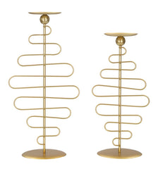 Bougeoirs en métal doré Alid 2 pcs lignes sinueuses