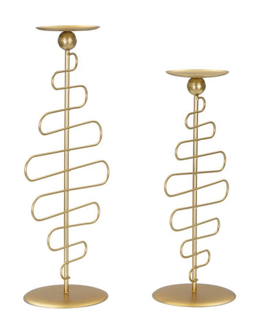 Candelabros de metal dorado Alid 2 piezas líneas sinuosas