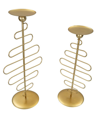 Candelabros de metal dorado Alid 2 piezas líneas sinuosas