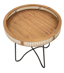Table basse Fuji bord en bois cannage de Vienne base métal Noir