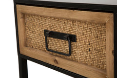 Console avec 2 tiroirs tissés et structure en métal Noir et Bois naturel