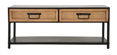 Meuble TV Hanoï Métal Noir et 2 tiroirs Bois Tissé