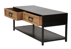 Meuble TV Hanoï Métal Noir et 2 tiroirs Bois Tissé