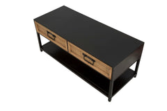 Meuble TV Hanoï Métal Noir et 2 tiroirs Bois Tissé