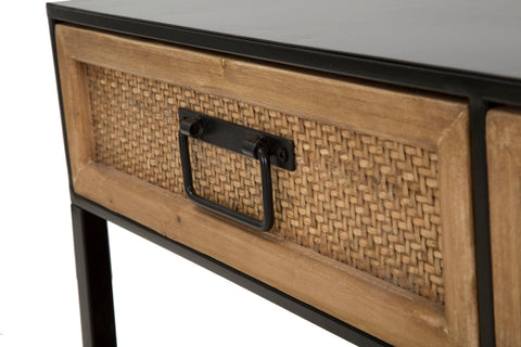 Meuble TV Hanoï Métal Noir et 2 tiroirs Bois Tissé