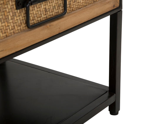 Meuble TV Hanoï Métal Noir et 2 tiroirs Bois Tissé