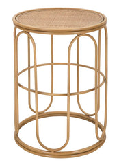 Table basse ronde Samui Métal couleur Bambou et Plateau en Rotin