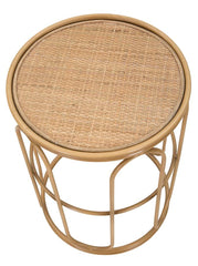 Table basse ronde Samui Métal couleur Bambou et Plateau en Rotin