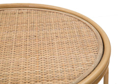 Table basse ronde Samui Métal couleur Bambou et Plateau en Rotin