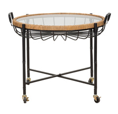 Table basse ronde Cebu Verre et tissage en rotin pieds métal Noir
