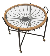 Table basse ronde Cebu Verre et tissage en rotin pieds métal Noir