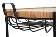 Table basse ronde Cebu Verre et tissage en rotin pieds métal Noir