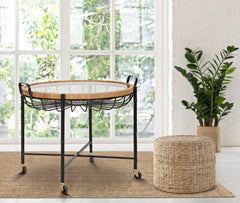Table basse ronde Cebu Verre et tissage en rotin pieds métal Noir