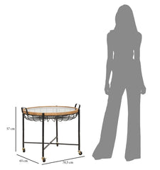 Table basse ronde Cebu Verre et tissage en rotin pieds métal Noir