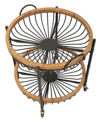 Chariot rond métal Noir et rotin naturel