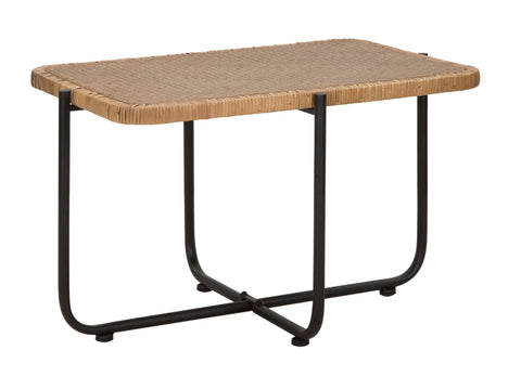 Mesa de centro rectangular CEBU de metal negro y ratán trenzado