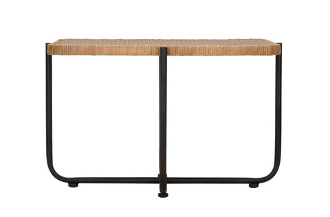 Mesa de centro rectangular CEBU de metal negro y ratán trenzado