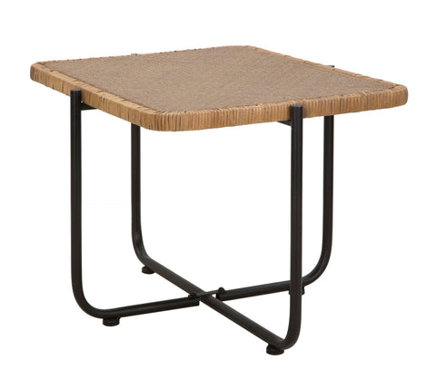 Mesa de centro rectangular CEBU de metal negro y ratán trenzado