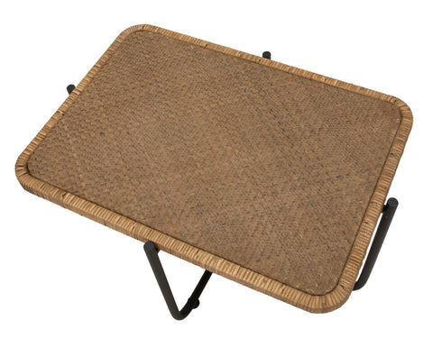 Mesa de centro rectangular CEBU de metal negro y ratán trenzado