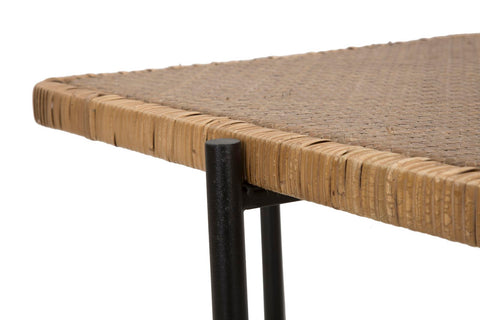 Mesa de centro rectangular CEBU de metal negro y ratán trenzado