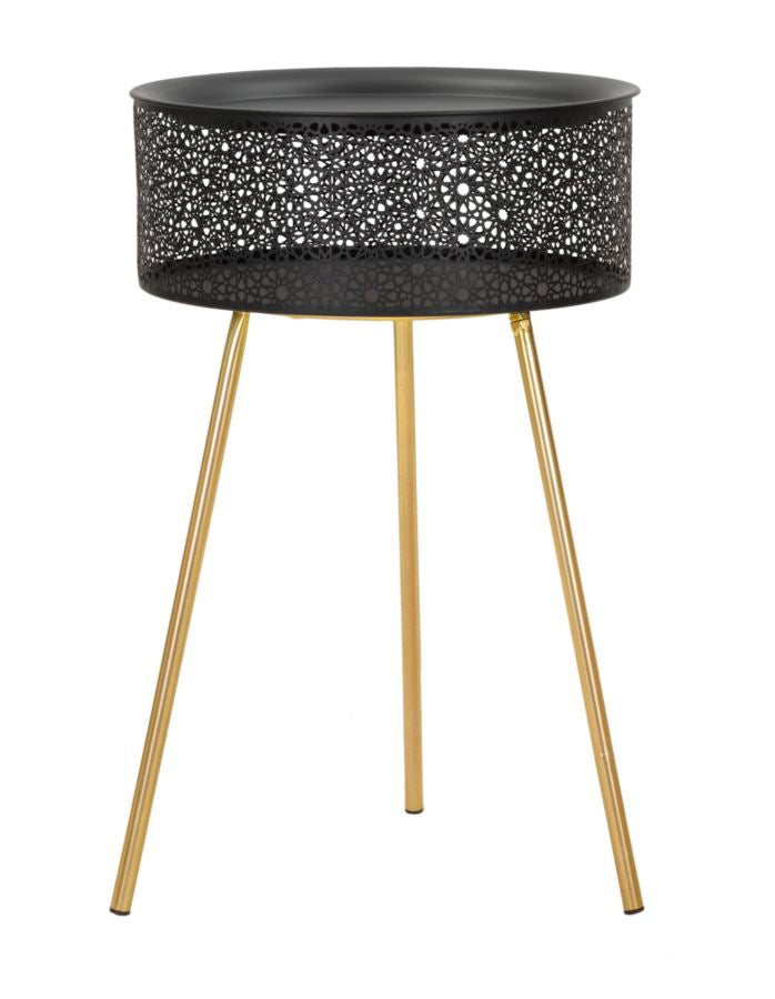 Mesa redonda Blacky de metal negro con patas doradas