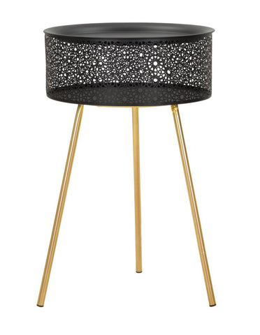 Mesa redonda Blacky de metal negro con patas doradas