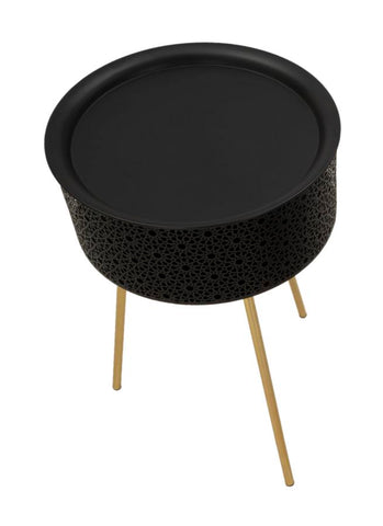 Mesa redonda Blacky de metal negro con patas doradas